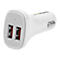 Weißes USB-Autoladegerät mit zwei Anschlüssen und roten Details. Die Marke Startech.com ist auf dem Gerät aufgedruckt.