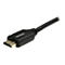 Nahaufnahme eines schwarzen HDMI-Kabels mit goldenem Anschluss. Der Stecker ist mit "StarTech.com" beschriftet.