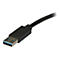 Nahaufnahme eines schwarzen USB-A Steckers an einem Kabel vor weißem Hintergrund.