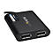 Schwarzer DisplayPort-Adapter mit zwei Anschlüssen. Aufschrift: DisplayLink 4K Plug and Display. Logo: StarTech.com.