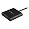 Schwarzer HDMI-Adapter mit zwei Anschlüssen und einem Kabel. StarTech.com Logo.