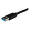 Ein schwarzes USB-3.0-Kabel, Stecker mit blauem Innenleben, vor weißem Hintergrund.