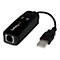 Schwarzer USB-Ethernet-Adapter mit Logo und AnschlÃ¼ssen. USB-A-Stecker, RJ45-Buchse, Beschriftungen: ON, DATA.