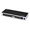 Schwarzer und silberner Docking-Hub mit verschiedenen AnschlÃ¼ssen wie HDMI, USB und Stromanschluss. StarTech.com Logo ist zu sehen.