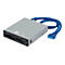 Grauer Kartenleser mit blauem Kabel und Stecker. Verschiedene AnschlÃ¼sse, USB und SD-Karten.