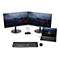 Arbeitsplatz: Zwei Monitore, Laptop, Tastatur und Maus. Die Monitore zeigen Berglandschaft.