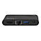 Schwarzer USB-C-Hub mit verschiedenen AnschlÃ¼ssen: HDMI, Ethernet, USB und USB-C-Anschluss. Aufschrift StarTech.com.