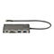 Graues USB-C-Dock mit AnschlÃ¼ssen. Stromkabel, SD-Kartenleser, USB-A-Ports, HDMI-Anschluss.