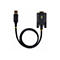 Câble adaptateur USB vers RS232 noir. Connecteur USB à gauche, câble en boucle, connecteur RS232 à droite avec voyants.