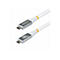 Deux câbles USB-C blancs avec connecteurs gris. Sur les connecteurs figurent StarTech.com et le débit de transfert de données.