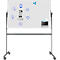 Weißes, rollbares Whiteboard mit blauen Kritzeleien und dem Wort 'INNOVATION'.