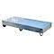Metal tray with legs against a white background.