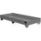 Grey rectangular metal tray with feet. A small company logo is visible on the side.