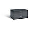 Dark grey flat cabinet with eight drawers and silver handles, on a white background.