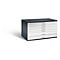 Dark grey rectangular cabinet with 8 drawers, light grey with silver handles.