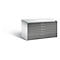 Gray rectangular cabinet with eight drawers against a white background.