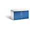 Blue architectural cabinet with 8 drawers, against a white background.