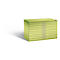 Light green drawing cabinet with ten drawers and silver handles.