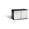 Dark gray drawing cabinet with ten drawers and silver handles. Shadow on a light background.