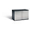 Gray, metallic drawing cabinet with 10 drawers. The handles are silver.