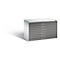 Grey, rectangular drawer cabinet with ten drawers. On a bright background.