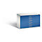 Blue and white flat file cabinet with 10 drawers.