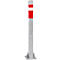 Gray, rectangular bollard with red marking. The top is white, with a small opening.