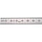 Close-up of a metal ruler with black markings and numbers. The text includes: 0.2m, 10, 20, II, 30 INOX, 40, 50, 60, 70.