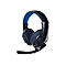 Schwarzes Gaming-Headset mit blauem Akzent. Mikrofon, gepolsterte Ohrmuscheln.