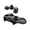 Ein schwarzer Gamecontroller mit abnehmbaren Elementen. Oben liegen Ersatzteile. Der Controller hat Knöpfe, Joysticks und einen ergonomischen Griff.