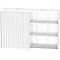 Witte plank met schuifdeur. Drie planken, verdeeld in compartimenten. Deur met verticale groeven.