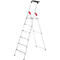Folding aluminum ladder with red handles, 6 steps.