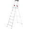 Aluminum ladder with red grips. Seven steps, three legs, and a top platform.