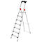 Silver aluminum ladder. Featuring six steps, red handles, and a black bracket.