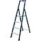 Gray step ladder, 4 steps, standing open.