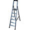 Grey step ladder with four steps and a platform, against a white background.
