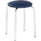 Round stool with blue seat and chrome legs. On a white background.