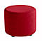 Round, red stool with a fluffy fabric. It stands on three small black feet.