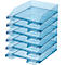 Light blue file tray, five arranged on top of each other.