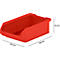 Red plastic box with dimensions. Box: 168 mm long, 103 mm wide, 52 mm high.
