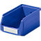 Blue plastic box with white label, text: GESCHAFER.
