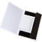 An open file folder, white with black closure tabs, showing the inside.