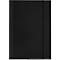 Black notebook with elastic band closure, filling most of the image.