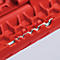 Close-up van een rood gereedschap met een zilveren snijkant.