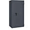 Dark gray safe against a white background. The safe has a black handle and a rectangular shape.