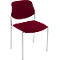 A chair with red fabric upholstery and silver legs. The backrest is ergonomically shaped.