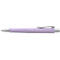 Stylo à bille violet clair. Le stylo a un clip argenté et l'inscription "Poly Ball Faber-Castell".