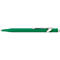 Stylo à bille vert avec un clip argenté. Le stylo a une forme élégante.