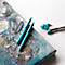 Stylo à bille Rhodia scRipt, corps en aluminium, mécanisme à poussoir, largeur de trait 0,7 mm, rechargeable, turquoise