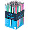 Une boîte remplie de stylos à bille de couleur pastel. La boîte porte l'inscription 'Schneider K 15 Pastel'.